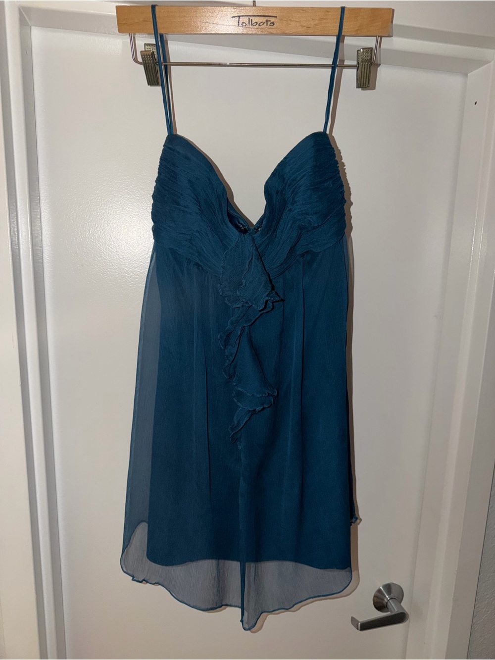 Amsale 100% Silk Teal Strapless Ruffled Chiffon Dress 10